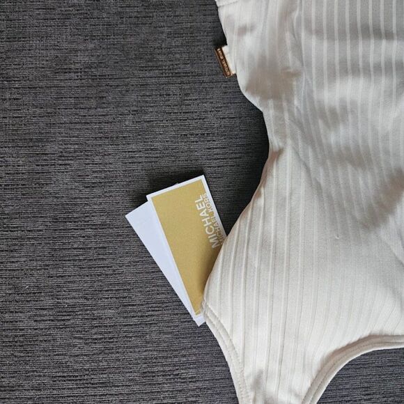 Michael Kors Women's bone Ribbed Square Tank One Piece Swimwear Swimsuit Size 8 - Picture 5 of 14